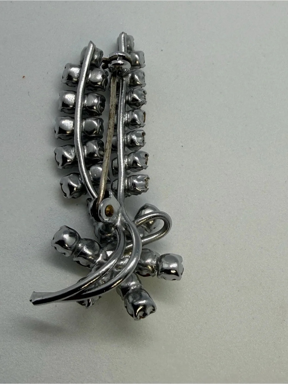 Vintage Clear Crystal Floral Spray Brooch - Women Jewelry